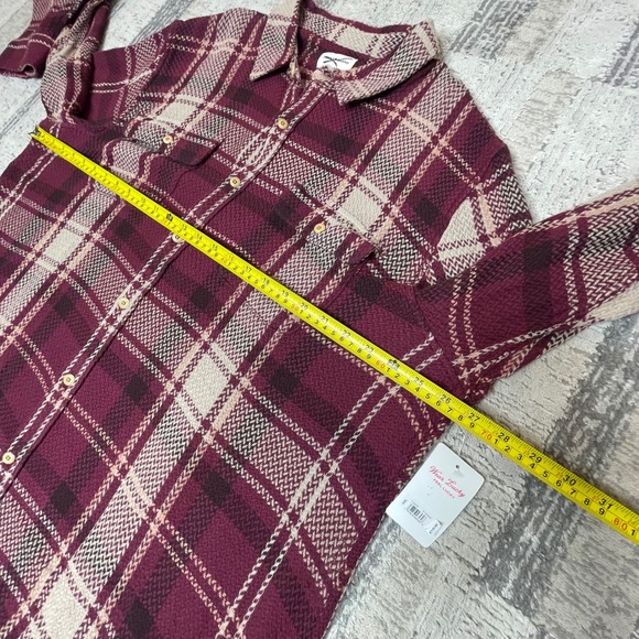 NEW Lucky Brand Men XXL Burgundy Plaid Flannel Textured Button Shirt Long Sleeve - Picture 11 of 13